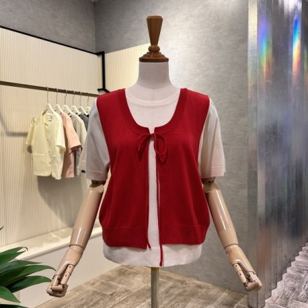 라운드 배색 베스트 니트 셋트