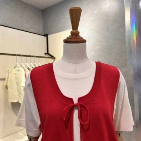 라운드 배색 베스트 니트 셋트