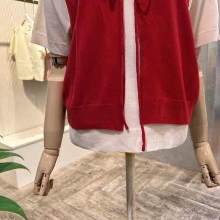 라운드 배색 베스트 니트 셋트