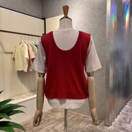 라운드 배색 베스트 니트 셋트