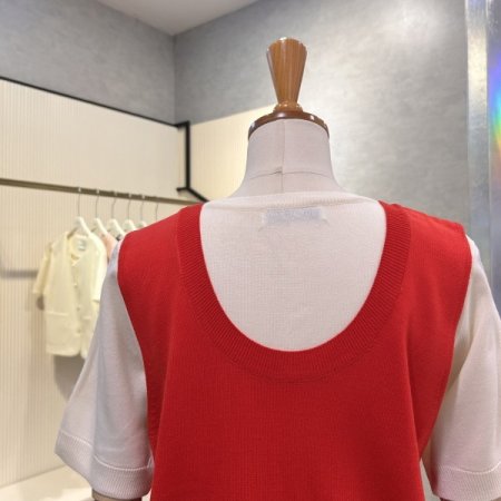 라운드 배색 베스트 니트 셋트