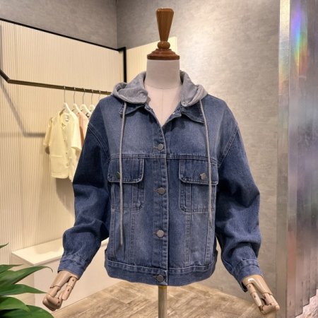 후드 배색 데님 자켓