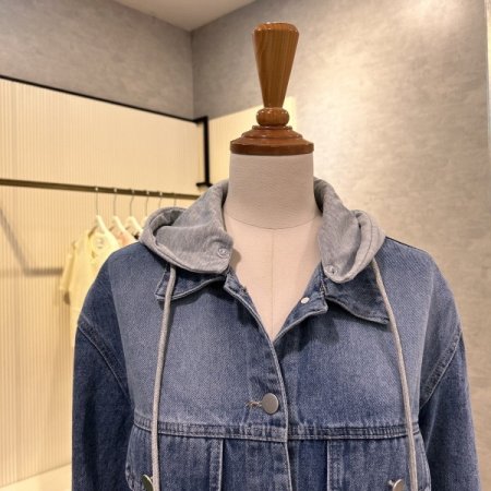 후드 배색 데님 자켓