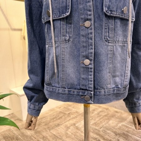 후드 배색 데님 자켓