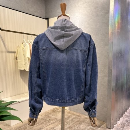 후드 배색 데님 자켓