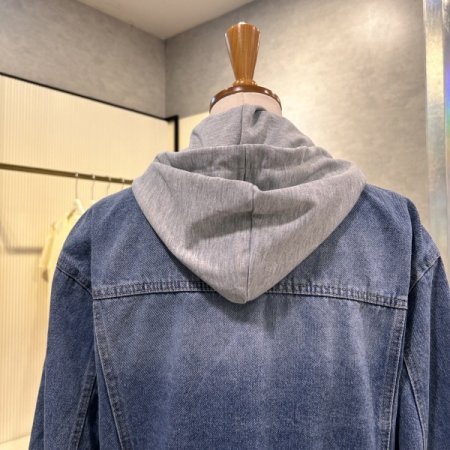 후드 배색 데님 자켓