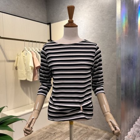 스트라이프 칠부 소매 티셔츠