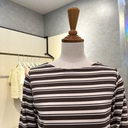 스트라이프 칠부 소매 티셔츠