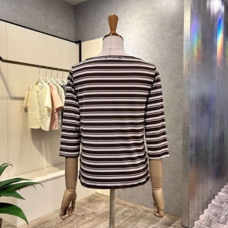 스트라이프 칠부 소매 티셔츠