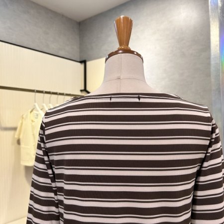 스트라이프 칠부 소매 티셔츠