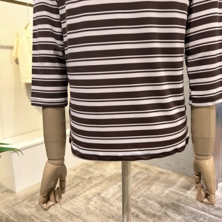 스트라이프 칠부 소매 티셔츠