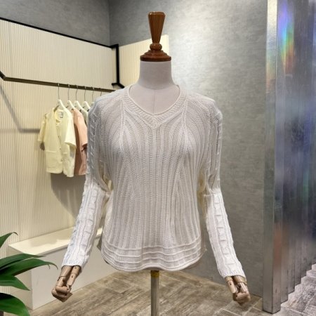 V넥 크롭 골지 니트