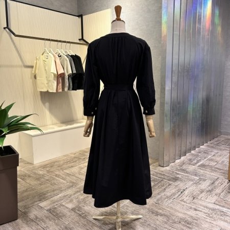 단추 스트랩 칠부 소매 롱 원피스