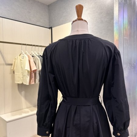 단추 스트랩 칠부 소매 롱 원피스