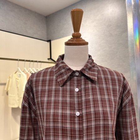 체크 단추 언발 셔츠