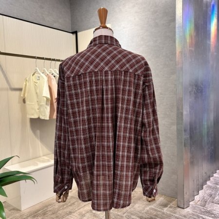 체크 단추 언발 셔츠