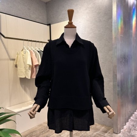 니트 베스트 골지 카라 셔츠 셋트