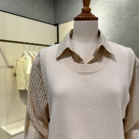 니트 베스트 골지 카라 셔츠 셋트