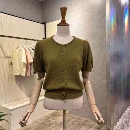 크롭 라운드 단추 가디건