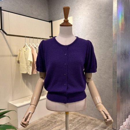 크롭 라운드 단추 가디건