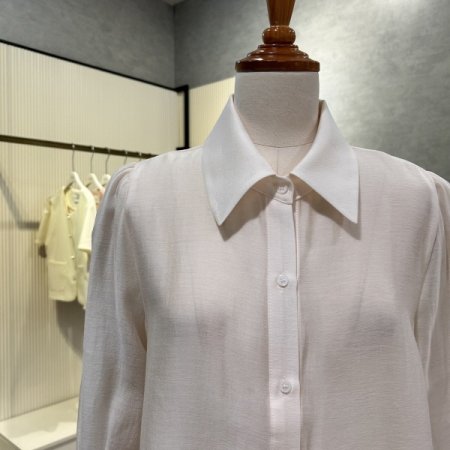 카라 단추 플리츠 소매 블라우스