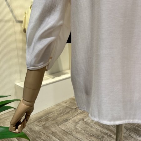 카라 단추 플리츠 소매 블라우스