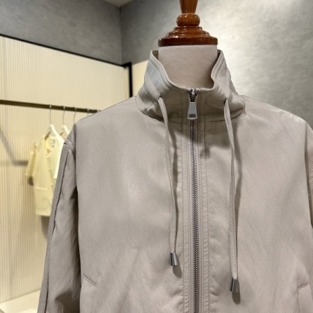 집업 스트링 페이크 레더 점퍼