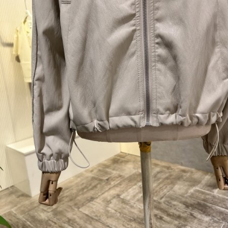 집업 스트링 페이크 레더 점퍼