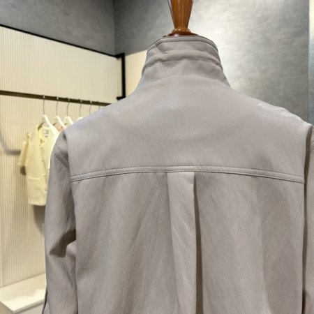 집업 스트링 페이크 레더 점퍼