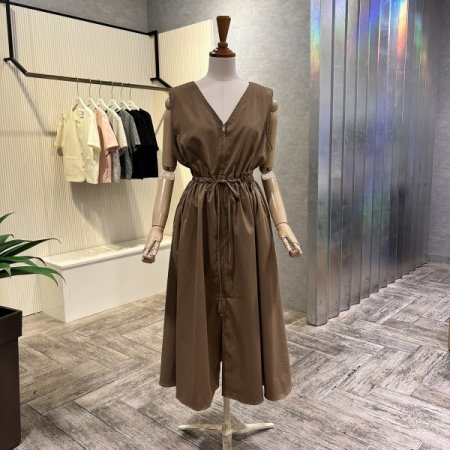 셔링 스트랩 지퍼 롱 원피스