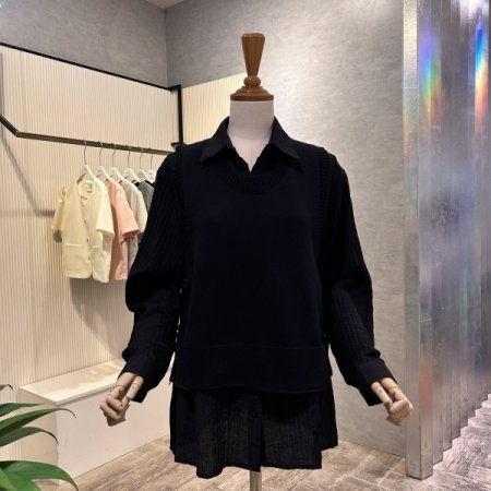 카라 셔츠 라운드 니트 베스트 셋트