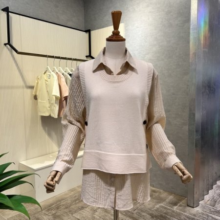 카라 셔츠 라운드 니트 베스트 셋트