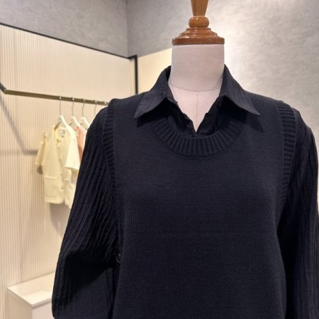 카라 셔츠 라운드 니트 베스트 셋트