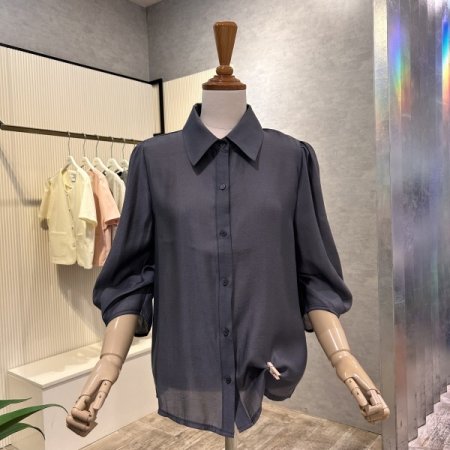 셔링 칠부 카라 블라우스