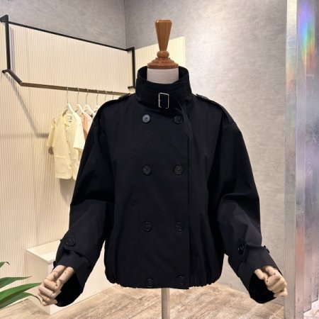 더블 단추 벨트 장식 숏 트렌치 코트