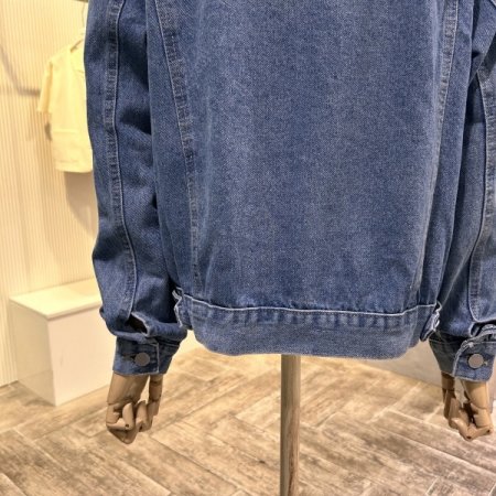 워싱 후드 배색 데님 자켓