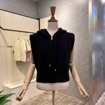 크롭 후드 니트 베스트