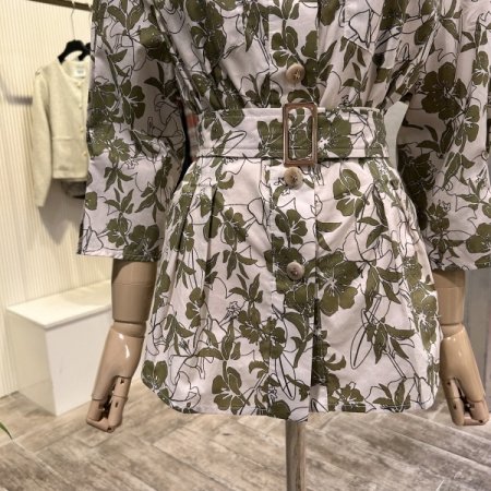 플라워 카라 벨트 셋업 블라우스