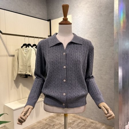 꽈배기 카라 단추 가디건