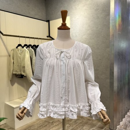 셔링 밴딩 라인 프릴 블라우스