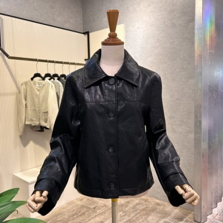 인조 가죽 카라 단추 재킷