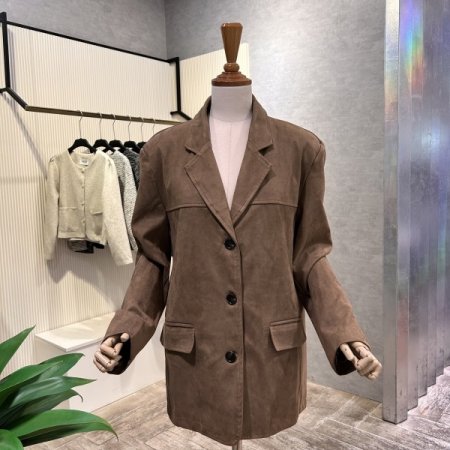 페이크 세무 싱글 카라 재킷