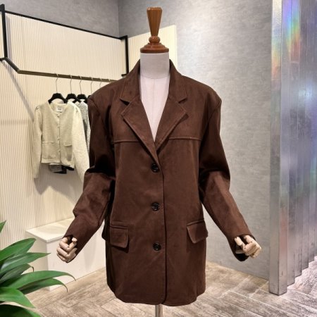 페이크 세무 싱글 카라 재킷