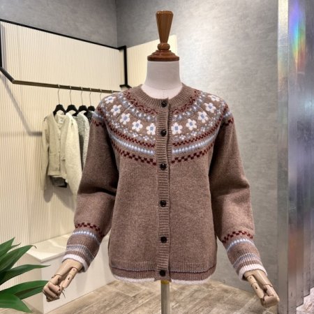 플라워 라인 배색 단추 가디건