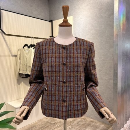 체크 라운드 트위드 자켓