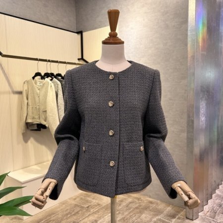 라운드 트위드 단추 자켓