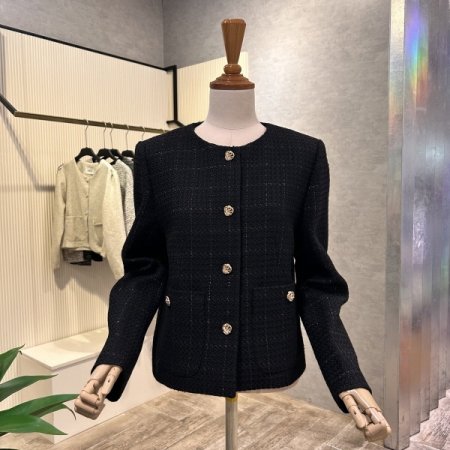 라운드 트위드 단추 자켓