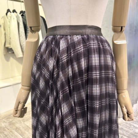 플리츠 밴딩 체크 롱 스커트
