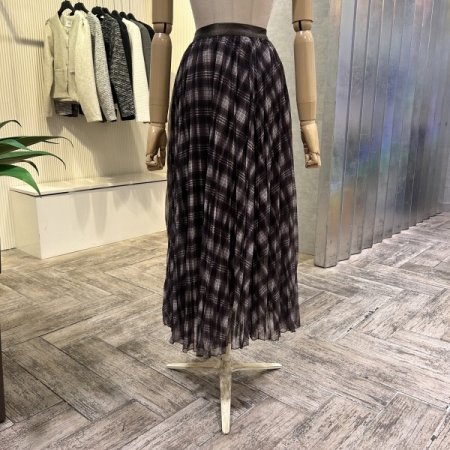 플리츠 밴딩 체크 롱 스커트