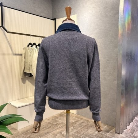 데님 카라 배색 니트 가디건